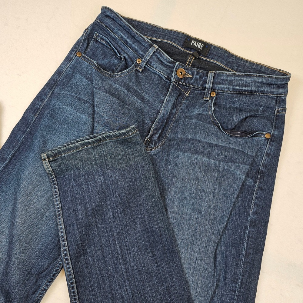 Paige Mens Blue Dark Wash Straight Leg Denim Jeans Size 31 Made in USA